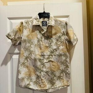 Casual Palm Print Short Sleeve Aloha Shirt - Beige/Green